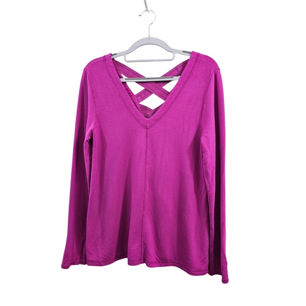 Lilly Pulitzer Areli Pullover M Fuchsia Sweater Tunic Long‎ Sleeve Knit Cross Bk